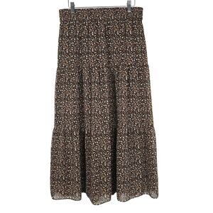 Madewell Skirt Womens Medium Black Floral Tiered Maxi Chiffon Lined A Line Boho